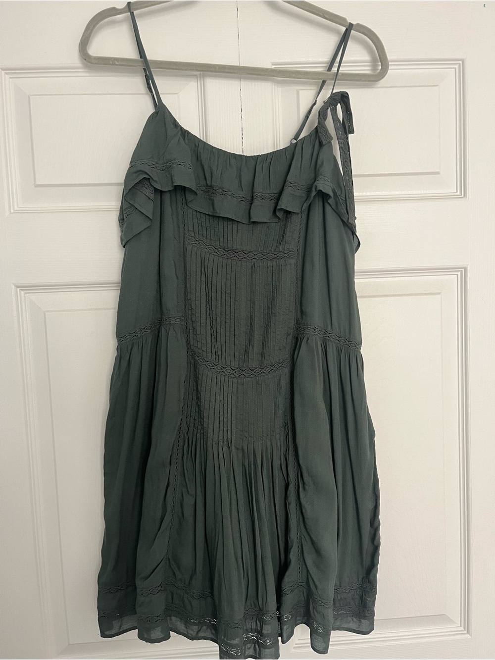 Lucky Brand Olive Green Ruffle Spaghetti Strap Mini Dress